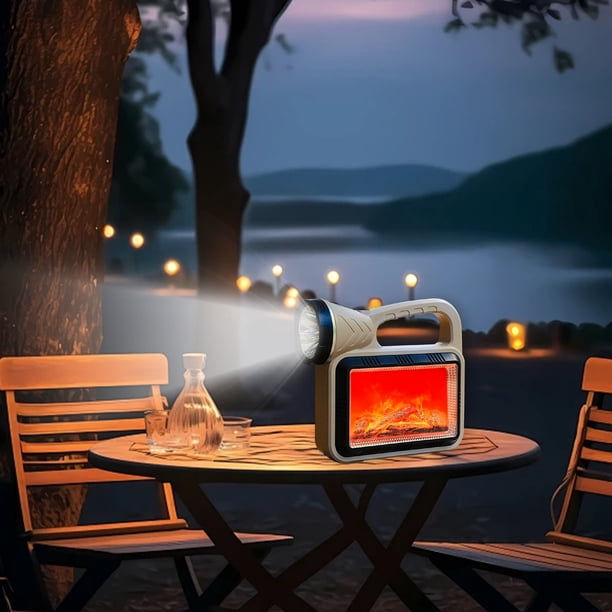 Linterna portátil LED para acampar con efecto de llama, solar y recargable por USB-C, batería de 2400 mAh, 3 modos de luz, reflector de detección automática, para uso en exteriores y emergencias