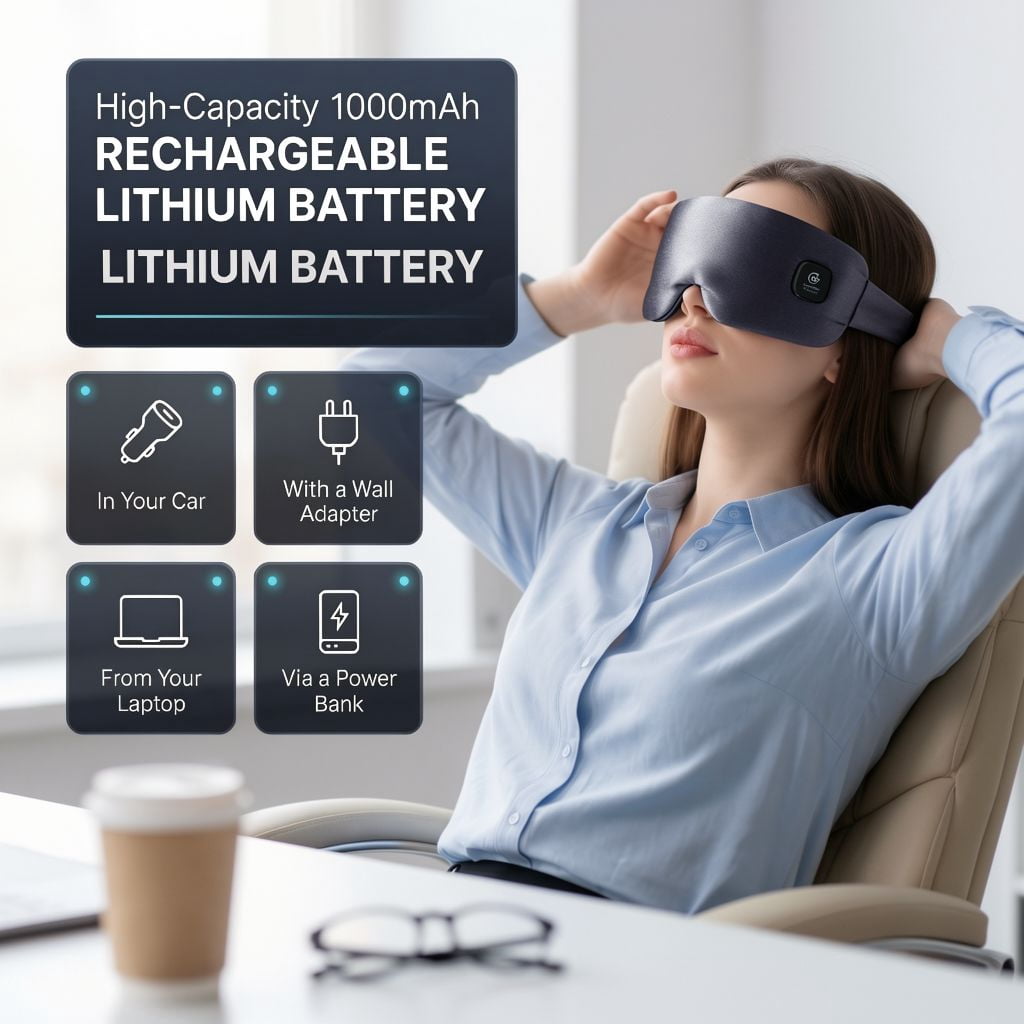 FACEMOON Rechargeable Silk Heated Eye Mask for Dry Eyes Comfort Warm Compress Sleep Aid Washable Blue