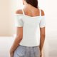 thumbnail image 4 of Puntoco Liquidación de blusas cortas para mujer Blusa informal de moda con hombros descubiertos y manga corta de color liso para mujer, 4 of 5