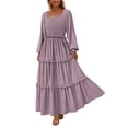 thumbnail image 1 of Vestido PRETTYGARDEN 2025 Maxi con Mangas Largas y Fruncido Gris Púrpura Talla S, 1 of 8