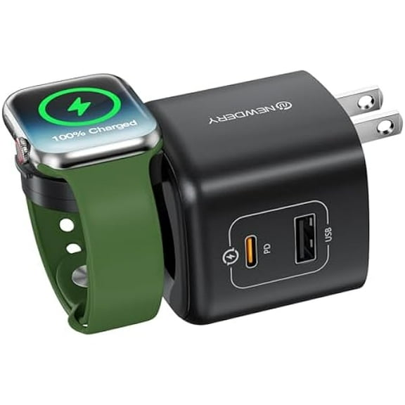 FU1999 for Apple Watch Charger, 36W Portable USB C Fast Charging Block for iPhone, Foldable Dual Ports Wall Charger Compatible with iWatch, iPhone, iPad, Samsung, Android, Black