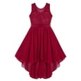 thumbnail image 3 of Zaldita Kids Girls Floral Lace Flower Girl Chiffon Wedding Dress High Low Birthday Party Gown Burgundy 10, 3 of 7