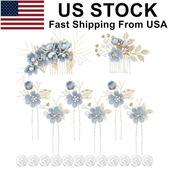 Classy Dusty Blue Flower Bridal Wedding Hair Side Combs,Hair Pins for Women Girl