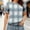 Sky Blue, variant on Echfiprom Sky Blue Tops for Women Puff Sleeve Elegant Plaid Soft Loose Crew Neck Summer Womens T Shirts