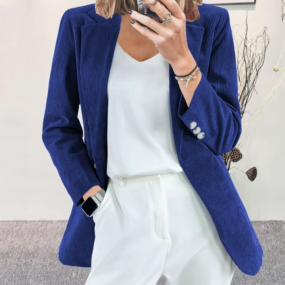 AXXD Women Blouses Blue Basic Summer 2024 Trendy Long Sleeve Tops Outwear Cardigan Button Turn-down Collar Jacket Coat