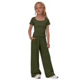 thumbnail image 5 of Ruyang Kids Girls 2 Piece Outfit Crew Neck Short Sleeve Top and Wide Leg Pants Summer Teens Solid Casual Sweatsuit Set, 5 of 9