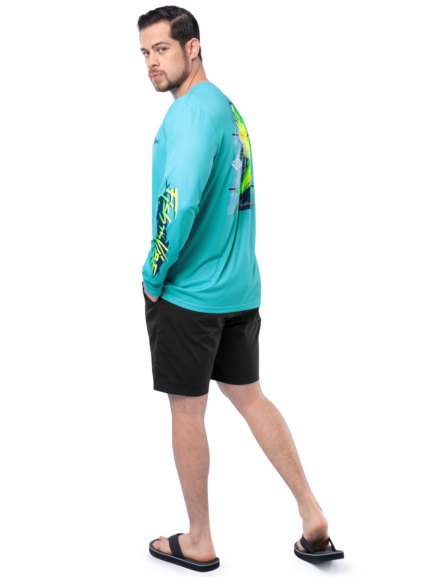Fish N Vibe Men's Sublimated Long Sleeve Performance Tee, Scuba Blue/Fnv Majestic Mahi, 2XL
