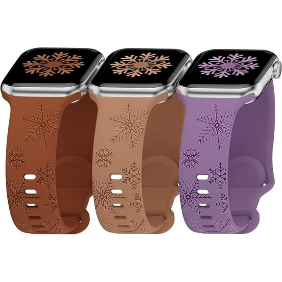 3 Pack Snowflake Engraved Bands Compatible with Apple Watch Bands Ultra 2/Ultra SE Series 9/8/7/6/5/4/3/2/1 38mm 40mm 41mm 42mm 44mm 45mm 49mm Women Men