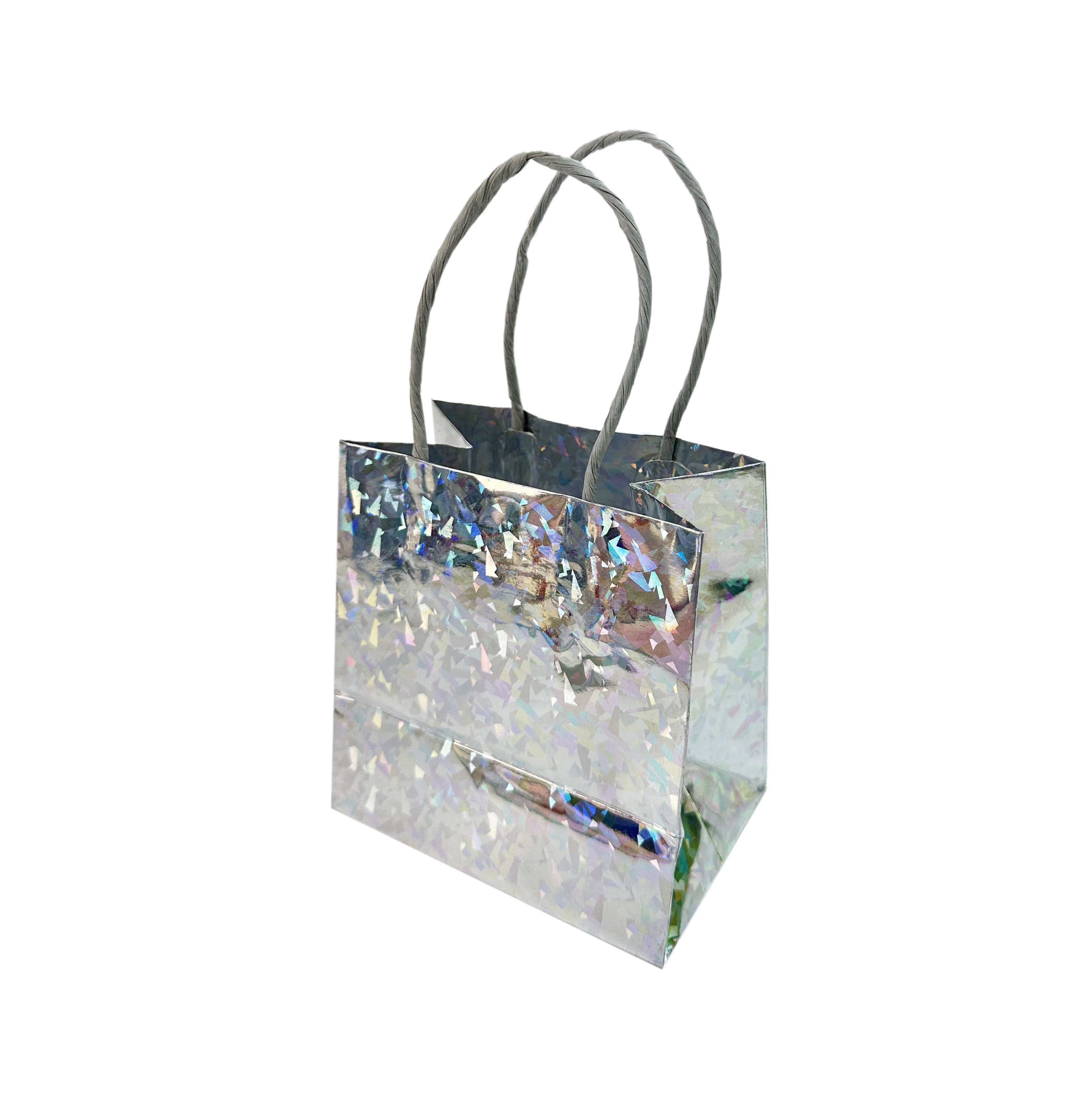 6CT Silver Holo Gift Bag,5 in x 3.3 in x 5 in,by Holiday Time, HOLIDAY TIME PL 6CT SILVER HOLO BAG