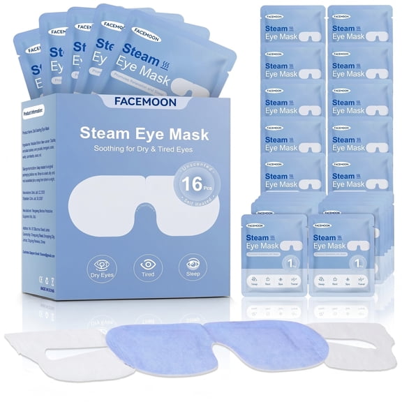 16 Pack Self-Heating Warm Eye Masks for Dry Eyes, Unscented Compress for Screen Fatigue, Disposable Steam Eye Mask for Travel, Spa and Rest