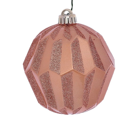 Vickerman 5" Rose Gold Glitter Faceted Ball Ornament, 3 per Bag
