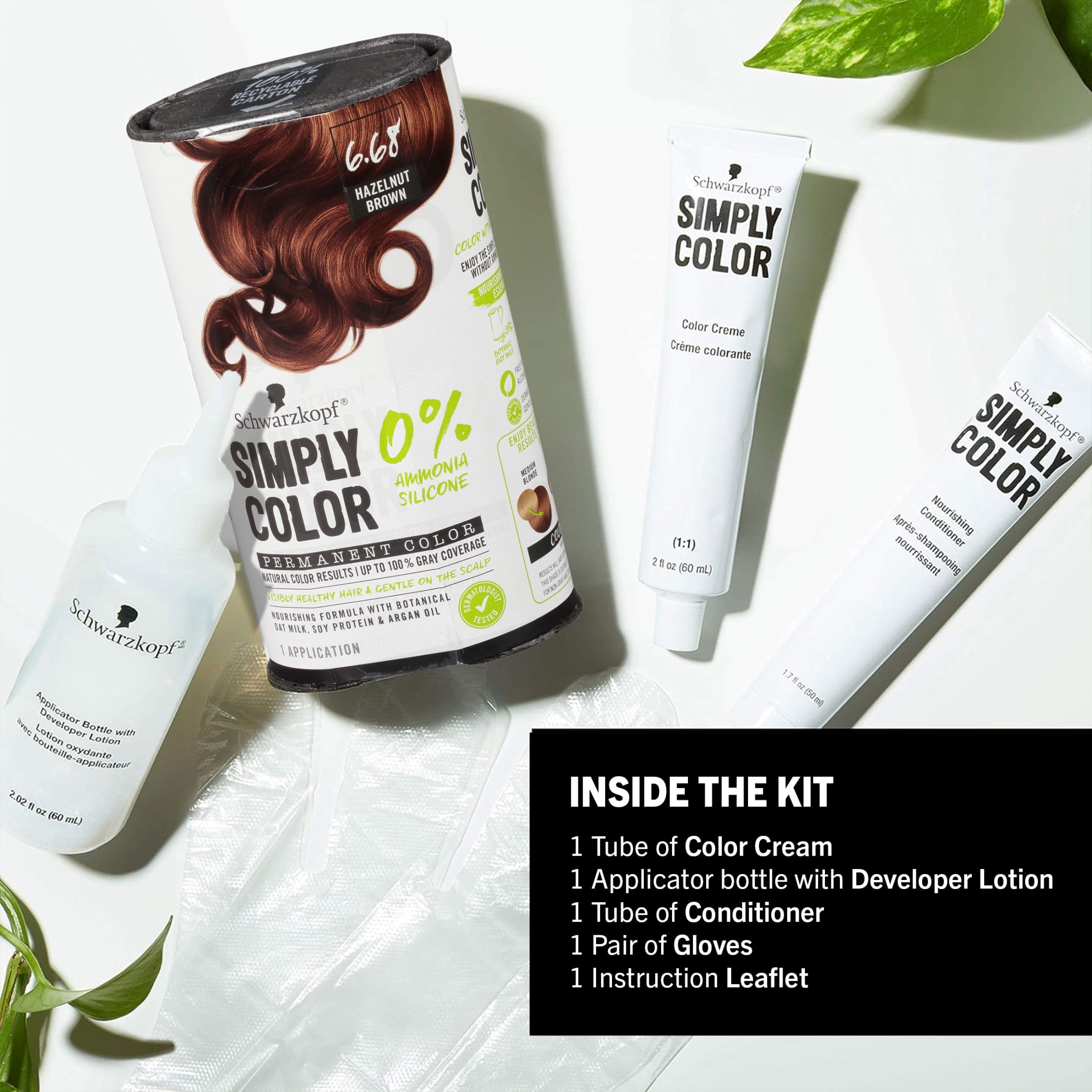 Schwarzkopf Simply Color Hair Color 6.68 Hazelnut Brown, 1 Application - Permanent Hair Dye for Healthy Looking Hair without Ammonia or Silicone, Dermatologist Tested, No PPD & PTD