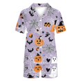 thumbnail image 4 of RMGVDSD Women Pajama Sets Casual Halloween Print Pajamas Short Sleeve Shorts Loungewear Two Piece Outfits Button Down Nightwear Sleepwear, 4 of 7