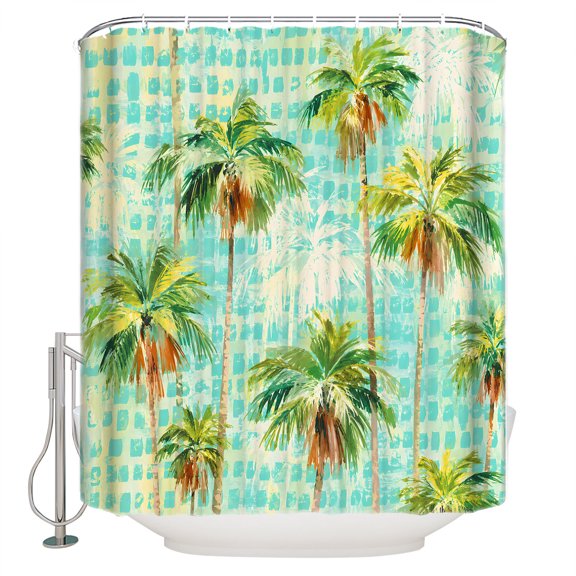 Palm Tree Bathroom Shower Curtains with 12 Hooks Polyester Waterproof Shower Curtain for Stalls and Bathtubs Country Summer Botanical Coconut Plants Decorative Bathroom Privacy Curtain 36x72 Inches