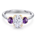thumbnail image 3 of Gem Stone King 10K Two Tone Gold White Moissanite and Purple Amethyst Engagement Ring for Women | 2.00 Cttw | Oval 8X6MM | Gemstone Birthstone | Size 5, 3 of 7