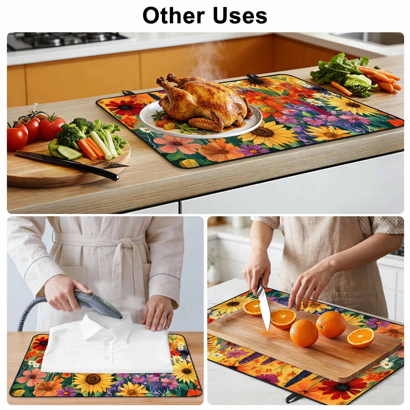 Colorful Flowers Stove Top Cover for Electric Stove, Heat-proof & Non Slip Glass Top Stove Cover Protector, Farmhouse Sunflower Daisy Kitchen Flat Cooktop Rubber Mat 24x21 Inches