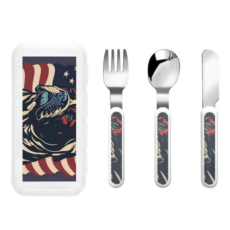 

Kdxio Patriotic Bulldog Art Toddler Utensils Set - Kids Silverware Set Set Kids Utensils Set with Case for Preschooler Children