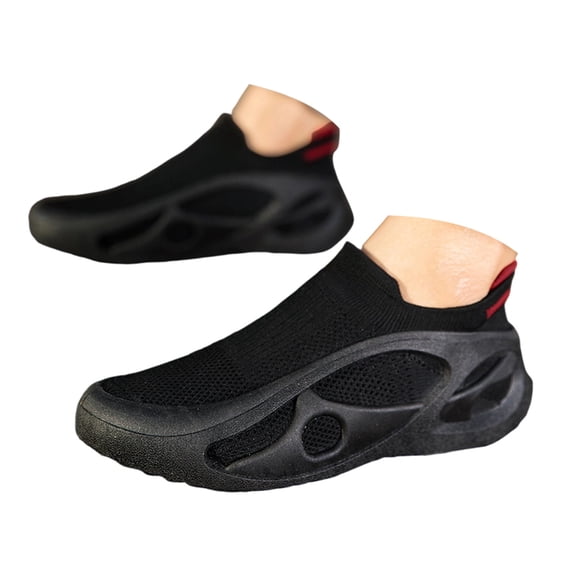 HEWUQI Men's Slip on Walking Shoes Wide Cushion Running Tennis Sneakers with Arch Support Insole Non Slip Workout Gym Athletic Fashion Shoes Black Size 8