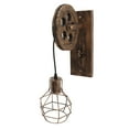thumbnail image 3 of Aplique de pared de estilo industrial antiguo con polea de madera y hierro E27/E26 y pantalla tipo jaula para decoración de cafeterías y hogares, 3 of 8