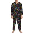 thumbnail image 3 of Honeii Colorful Palms Pattern Mens Pajamas Set,2pcs Men's Lounge Long Sleeve Sleep Shirt and Pajama Bottoms Sleepwear Set,Mens Pjs Sets-Large, 3 of 7