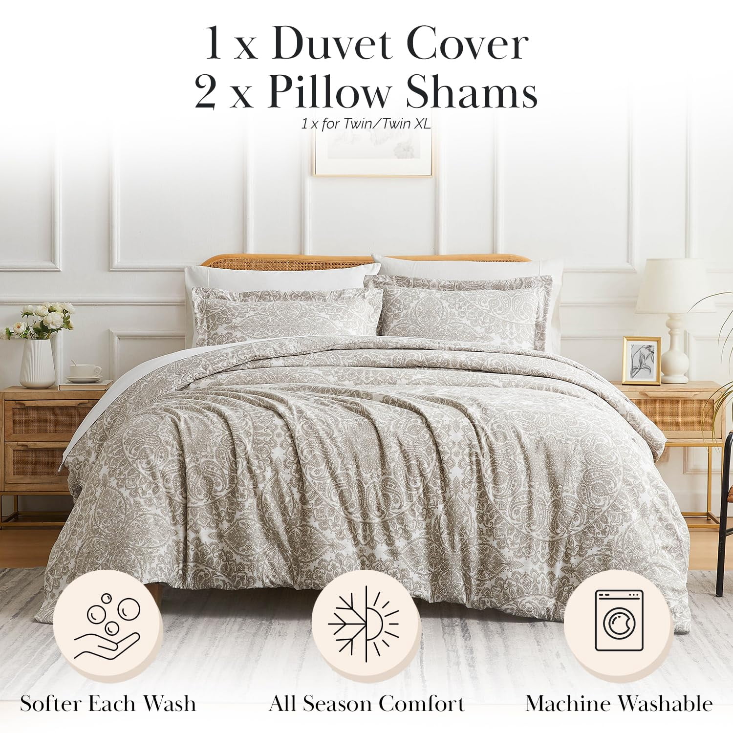 Southshore Fine Living Vilano Oversized Duvet Cover Set, Ashanti Bone Duvet Cover, King/California King - Ultra-Soft Microfiber Bedding Set with Zipper Closure - 1 Duvet, 2 Shams