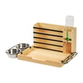 thumbnail image 1 of Comedero de heno para conejos con 2 cuencos y caja de . Comedero de madera para conejos. Dispensador de agua portátil para evitar desperdicios., 1 of 8