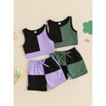 thumbnail image 3 of Suagox Little Girls Activewear Outfits Contrast Colors Tank Tops and Elastic Shorts Set Fashion Cute Clothes for 12-24 Months and 2-5 Years Old Girls, 3 of 10