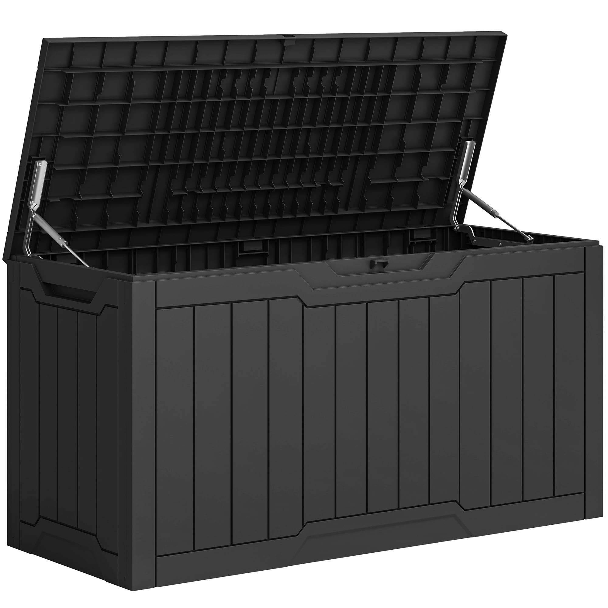 Uforic 80 Gallon Outdoor Resin Deck Box – Lockable Storage with Stylish Wood-Grain Texture & Durable Black Finish for Patio & Garden
