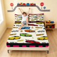 thumbnail image 3 of Erosebridal Cartoon Race Car Queen Sheets, Colorful Queen Sheet Sets, Pink Border 4pcs (1 Flat Sheet, 1 Fitted Sheet and 2 Pillowcases), 3 of 6