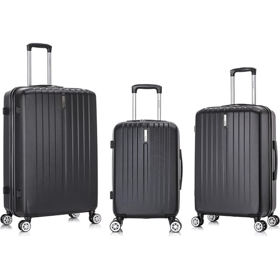Rockland Malibu Hardside Spinner Wheel Luggage, Black, 19", 24", 28"