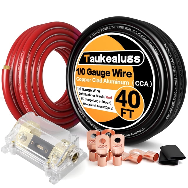 Cable de batería, calibre 1/0, aluminio revestido de cobre, CCA, 40 pies