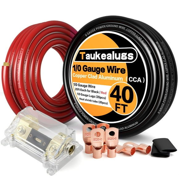 Cable de batería, calibre 1/0, aluminio revestido de cobre, CCA, 40 pies
