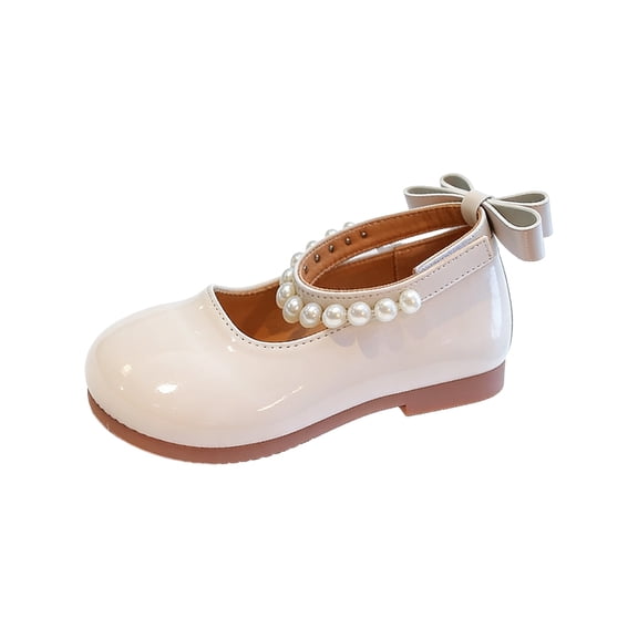 DGMIOCS Toddler Flower Girl Dress Shoes - Little Girl Ballet Flats Pearl Strap for Wedding Party White 2-2.5 Years