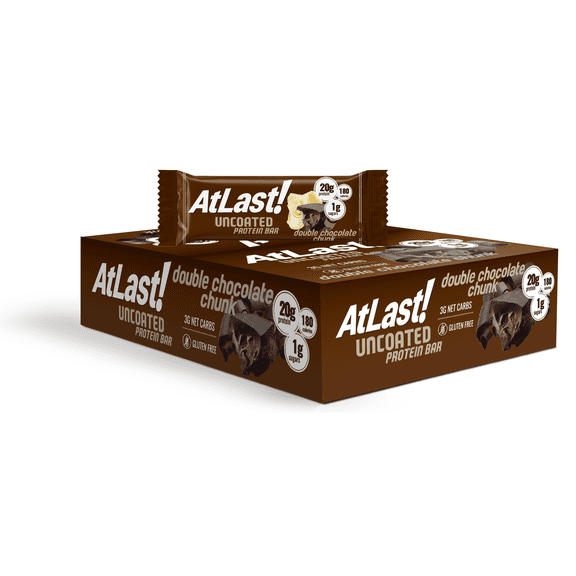 AtLast! Nutrition Double Chocolate Chunk Protein Bars – Low Carb, Keto-Friendly, High Protein, Gluten-Free, Low Sugar Snack – 20g Protein, Only 3g Net Carbs – Box of 12