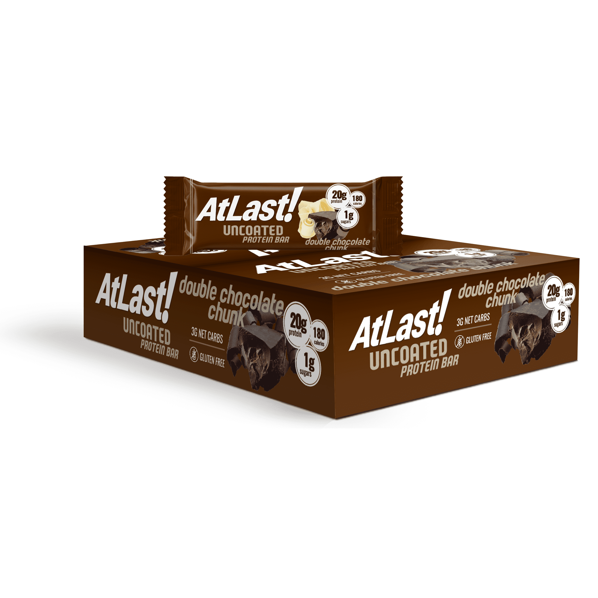 AtLast! Nutrition Double Chocolate Chunk Protein Bars – Low Carb, Keto-Friendly, High Protein, Gluten-Free, Low Sugar Snack – 20g Protein, Only 3g Net Carbs – Box of 12