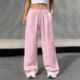 thumbnail image 5 of Solid High Waist Casual Pants Women Drawstring Straight Leg Vacation Comfy Lounge Loose Trousers with Pockets, 5 of 9
