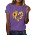 thumbnail image 1 of KIHOUT Nouveau Haut de Mode d'Été pour Femmes 2025, Haut Décontracté à Manches Courtes Imprimé Floral Col Rond Violet 2TG, 1 of 4