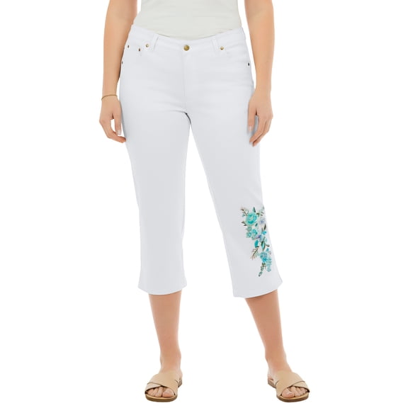 Woman Within Plus Size Petite Stretch Denim Five-Pocket Capri Jeans