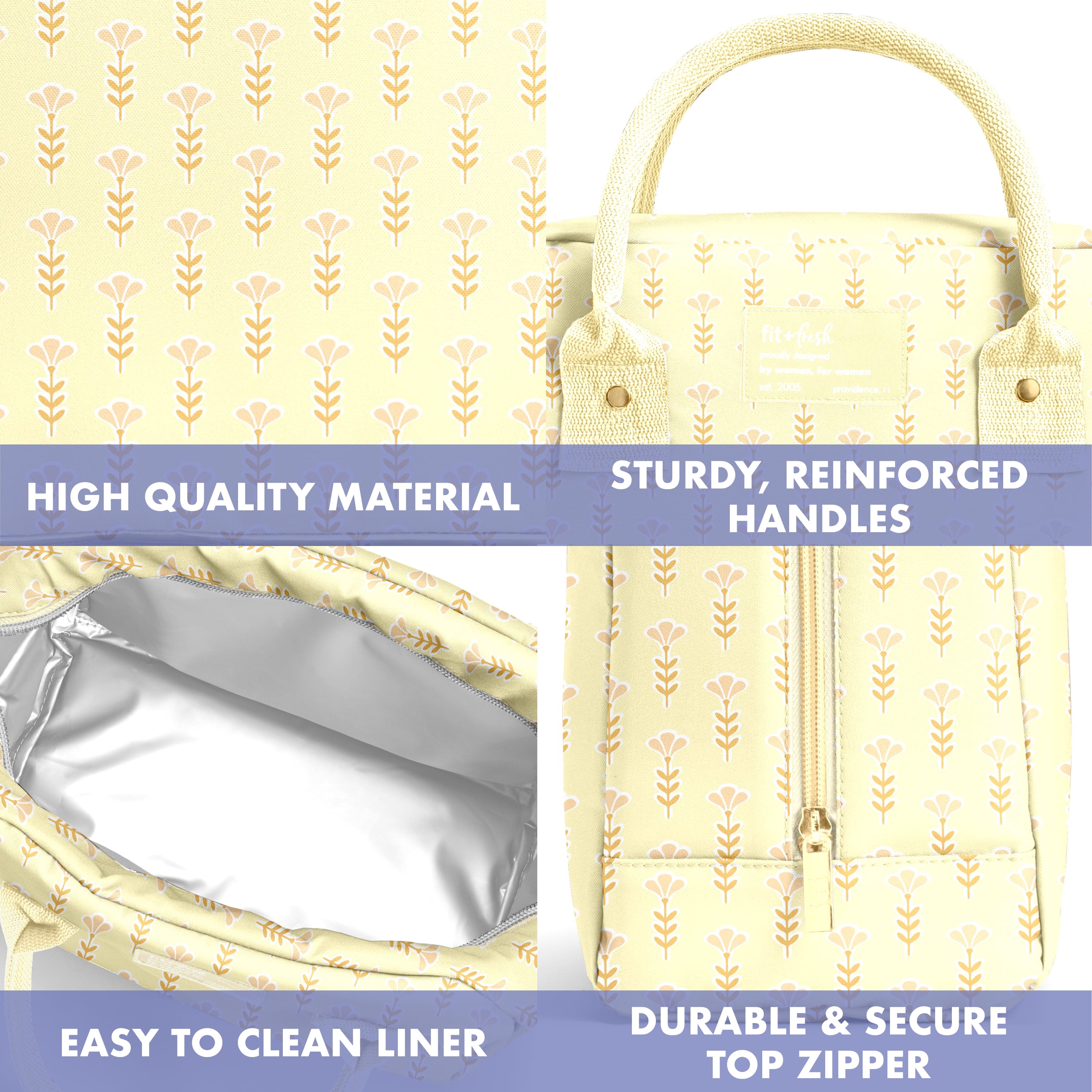 Fit + Fresh Bloomington Womens Lunch Bag, Insulated Lunch Box With Containers, Yellow Tiny Flowers