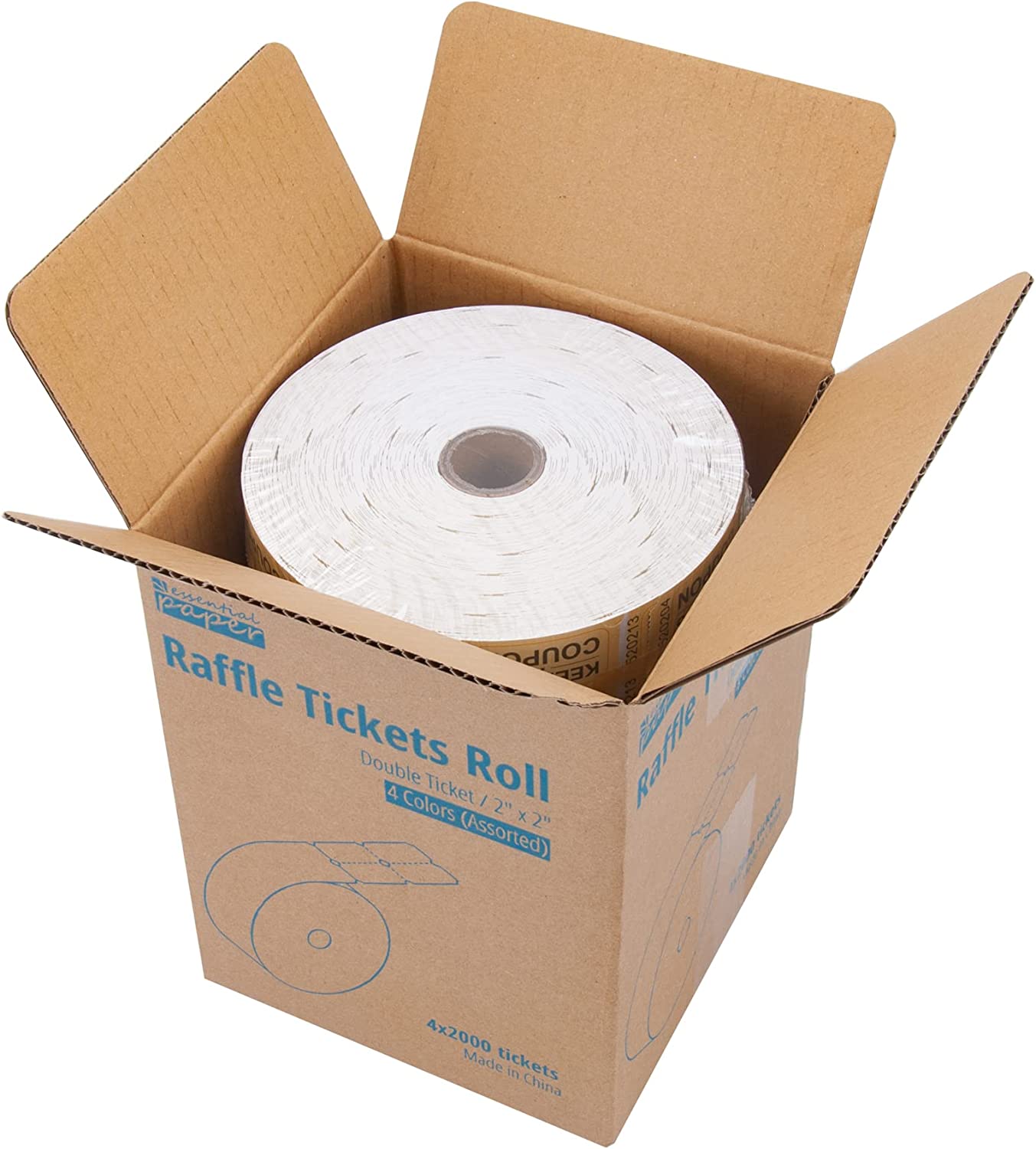 8000 Assorted Raffle Ticket Rolls, Double Raffle Tickets Set of 4 Colors Printable for Raffle, Events, Classroom, Entry, Class Reward & Door Prize