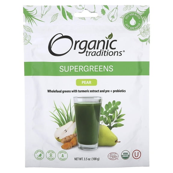 Organic Traditions Supergreens, Pear, 3.5 oz (100 g)