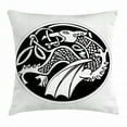 thumbnail image 1 of Celtic Throw Pillow Cushion Cover, Astronomical Druidic Symbol of a Mythical Dragon in Round Shape Form Background, Decorative Square Accent Pillow Case, 18 X 18 Inches, Black and White, by Ambesonne, 1 of 2