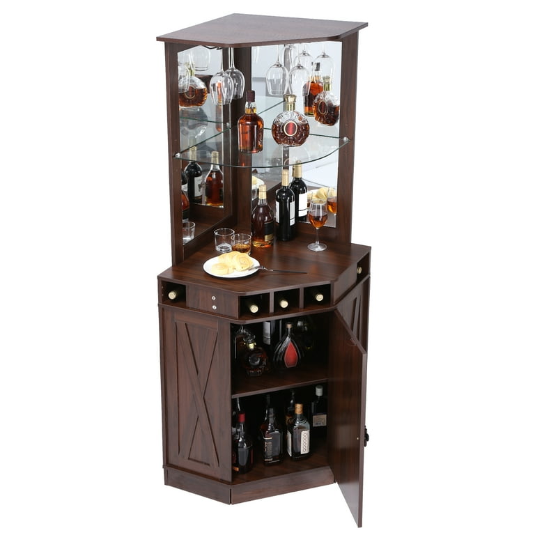 Bentism Bar Cabinet 72 4 Inch Wine Table With Glass Holder For Liquor Brown