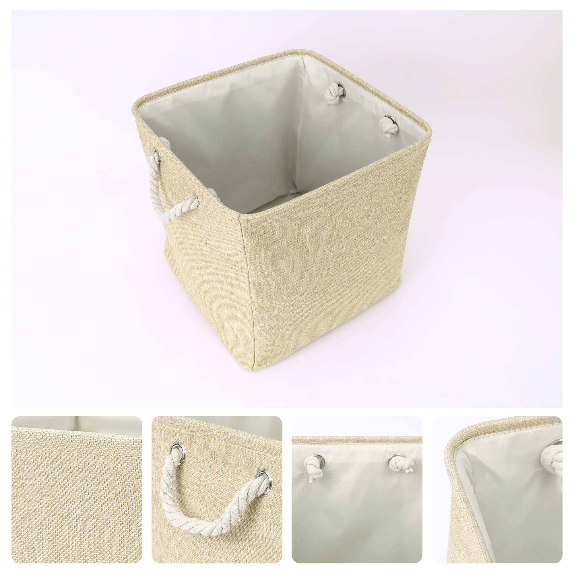 Unique Bargains 13 Inch Square Fabric Collapsible Storage Basket Bin with Handle Khaki