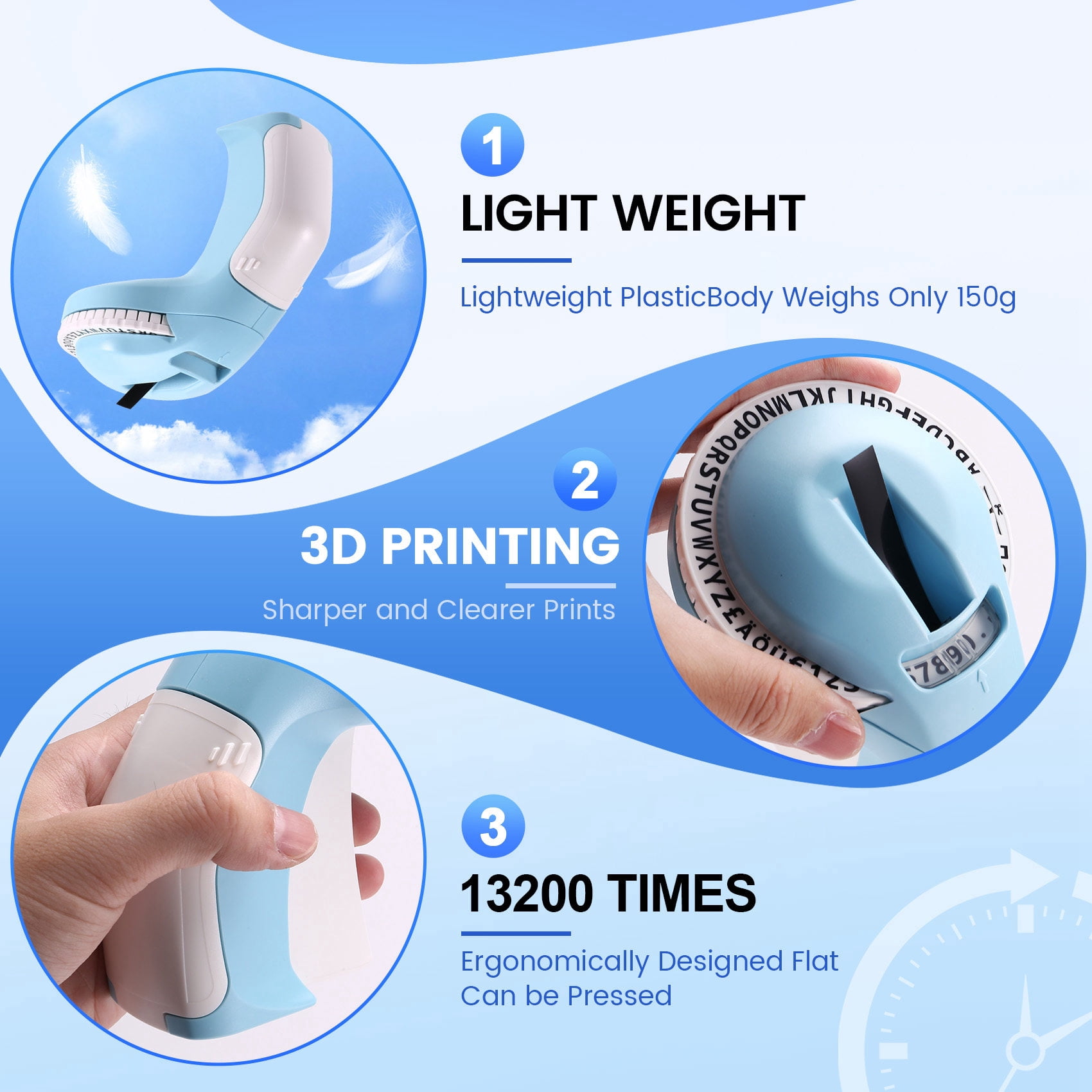 Portable 3D Embossing Label Printer DIY Manual Label Printing 12965 Manual Typewriter Blue