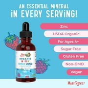 MaryRuths Kids Zinc Liquid Drops Ages 4+, USDA Organic, Skin Health, Immune Support Mineral, Berry Flavor, Vegan, 1 Count, 2 fl oz