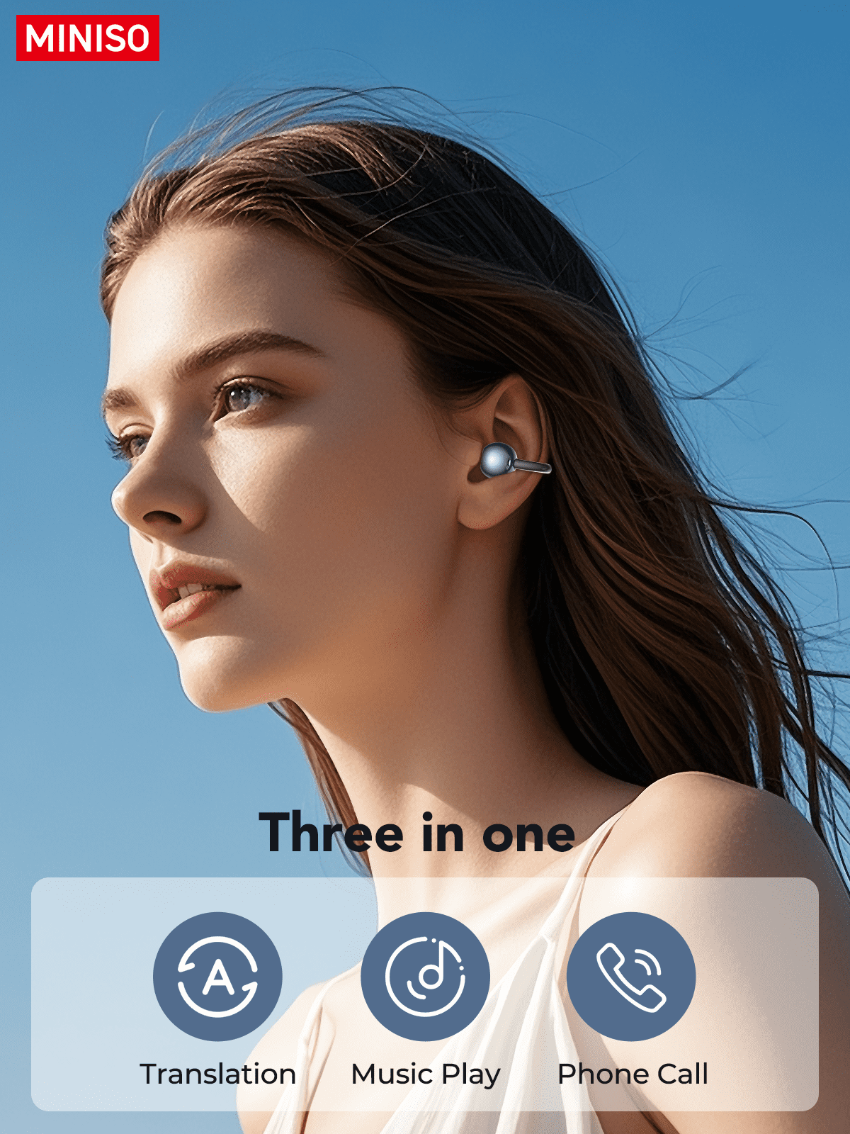 Clip-on Earbuds, Miniso MS199 AI Real-Time Translation Wireless, Open Ear Bluetooth 5.4, 130+ Languages, IPX5 Waterproof for Travel/Gym,With LED Touch Screen,Type-C Fast Charge, Gunmetal