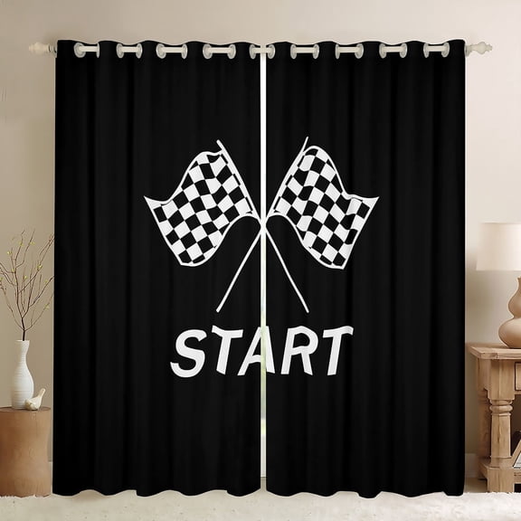 jejeloiu Racing Flag Black Out Curtains,Sport Car Curtains Pack of 2 (42x63 Each),Black White Bedroom Curtains For Boys Kids,Lightweight Room Decor