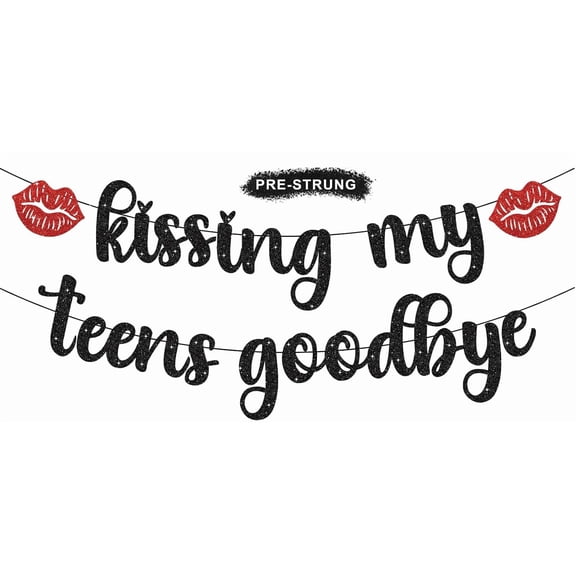 Pre-Strung Kissing My Teens Goodbye Banner Black Glitter, Happy 20th Birthday Decorations, 20 and Fabulous Party Supplies, Funeral for My Youth, 20th Anniversary Photo Backdrop Decor