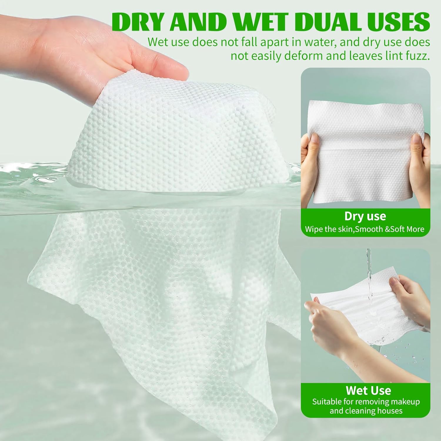 Disposable Face Towels 100 Count, Biodegradable Facial Towels for Sensitive Skin, Ultra Soft & Thick Face Cloth, Lint- free Dry Wipes for Makeup Remover, Skincare and Cleansing